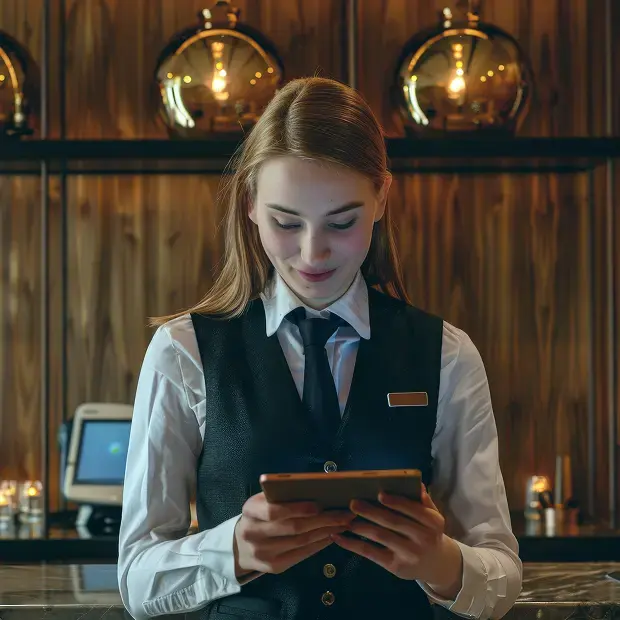 hospitality-worker-look-at-tablet